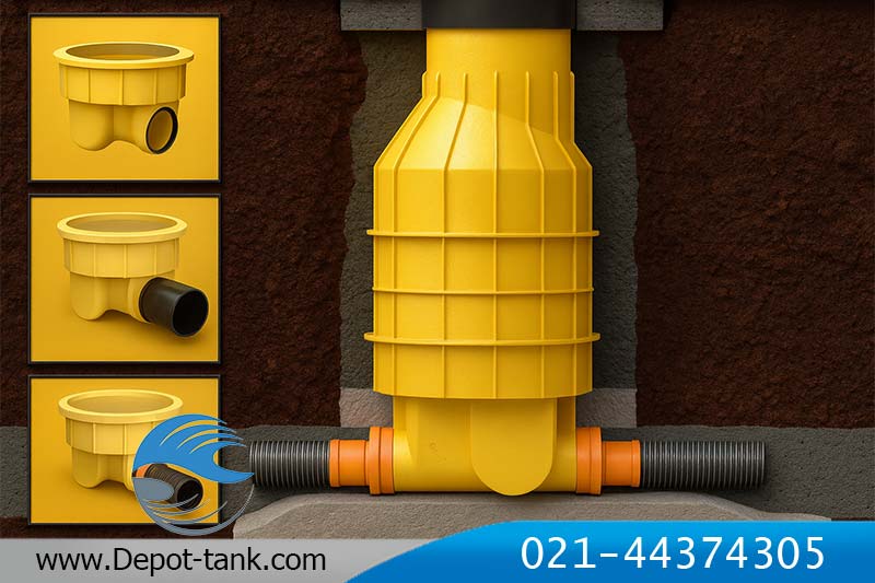 شماتیک منهول پلی اتیلن نصب شده در داخل زمین با رعایت تمامی نکانت ایمینی و استاندارد های ایرانی و بین المللی