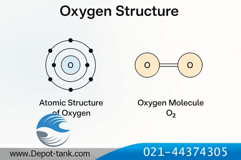 نمودار اتم اکسیژن و ملوکول اکسیژن در کنار یکدیگر