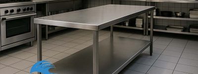 میز استیل در محیط آشپزخانه صنعتی